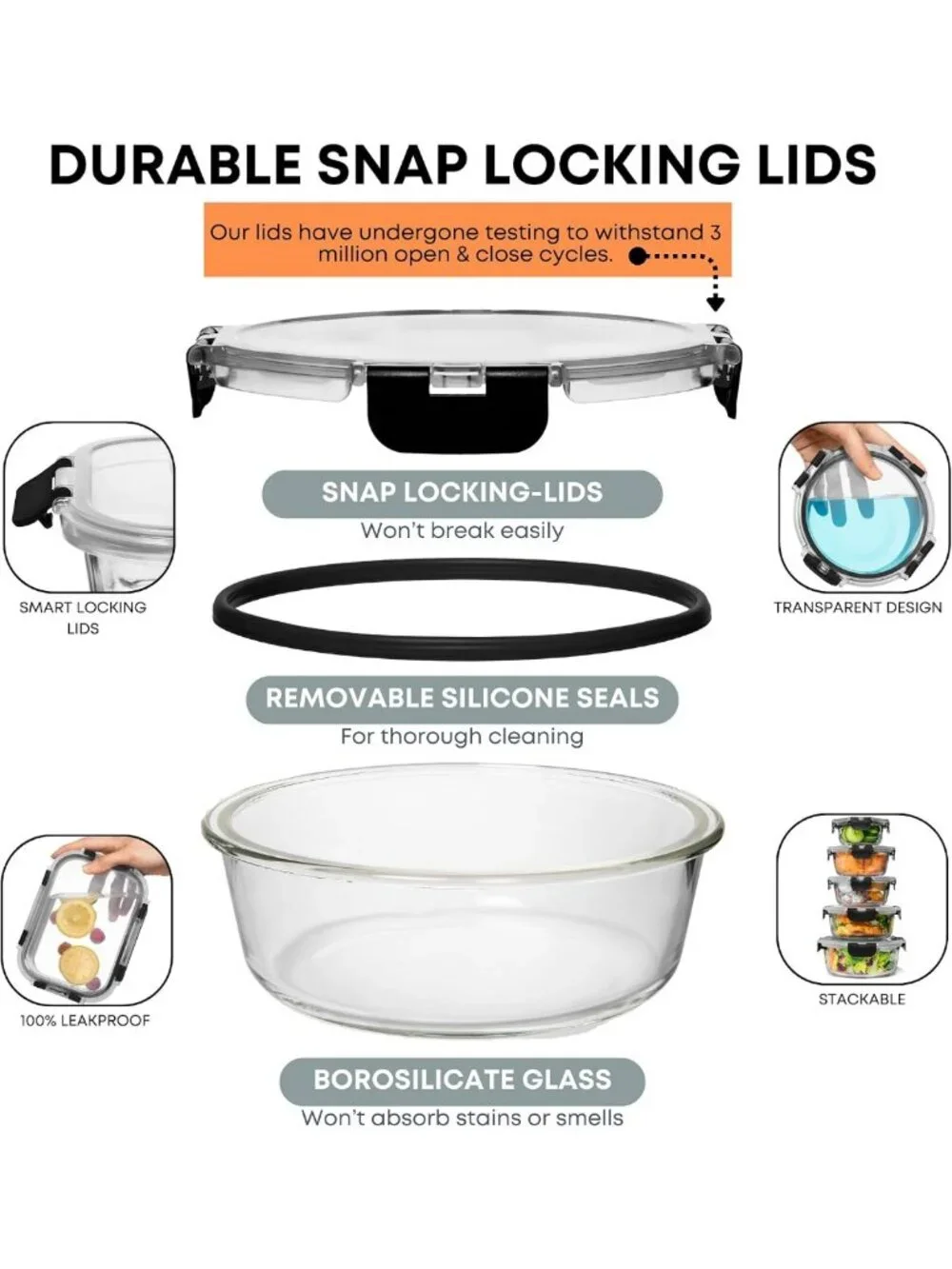 30 PC Glass Meal Prep Containers with Lids - Airtight, Leakproof, Oven